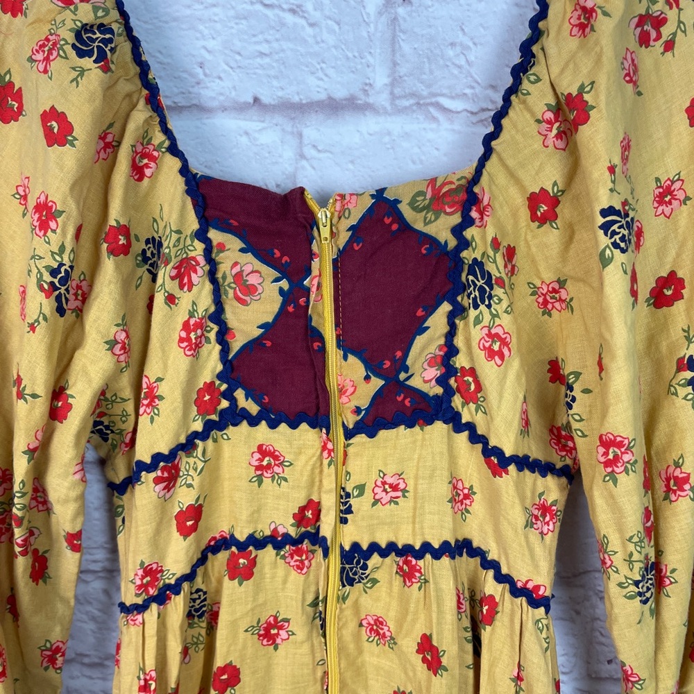 Gunne Sax Rare Black Label Medieval Style Floral Yellow Maxi Dress Size 5 - Picture 8 of 16
